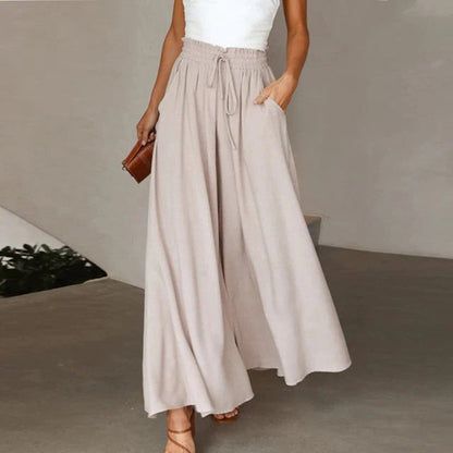 Gabriella Women's High Waist Elastic Pants Drawstring A-Line Long