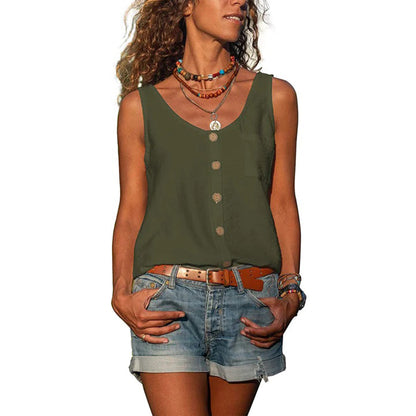 Women's V Neck Button Front