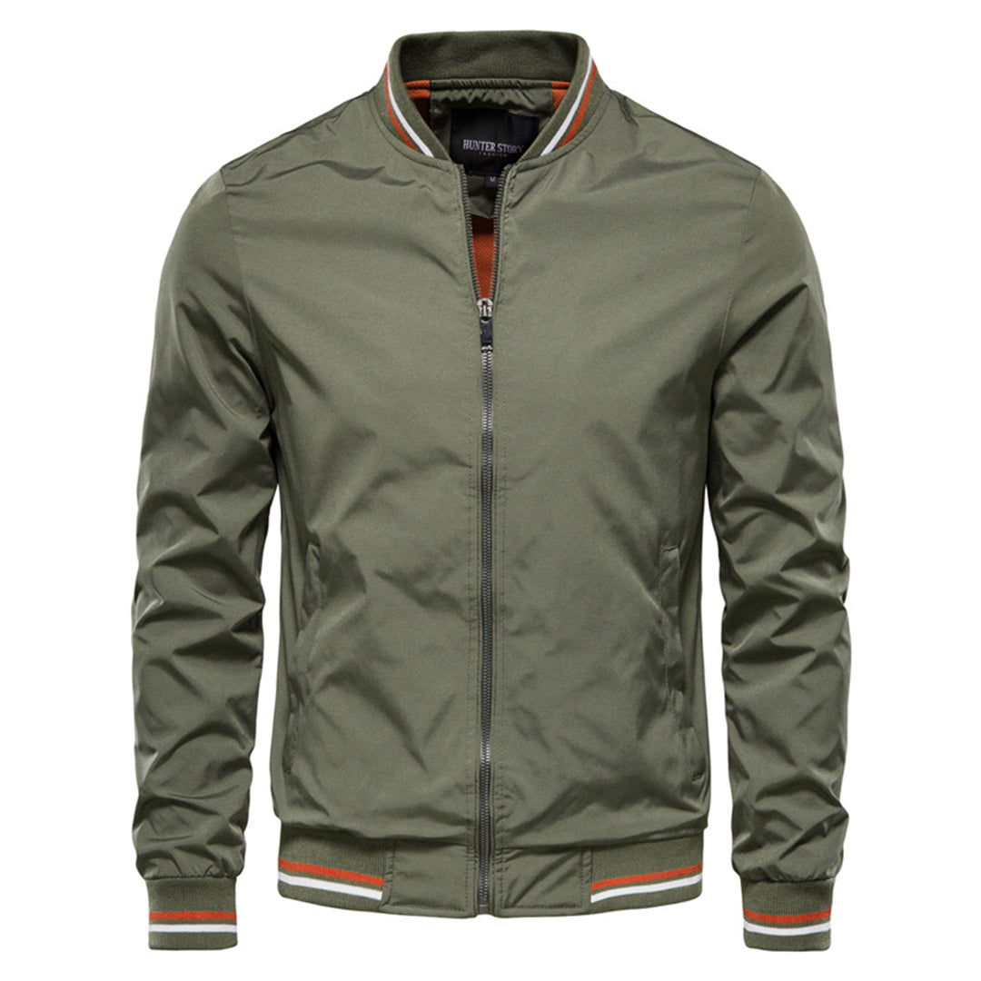 Men's Zip-Up Bomber Jacket Ribbed Collar - Vonnera