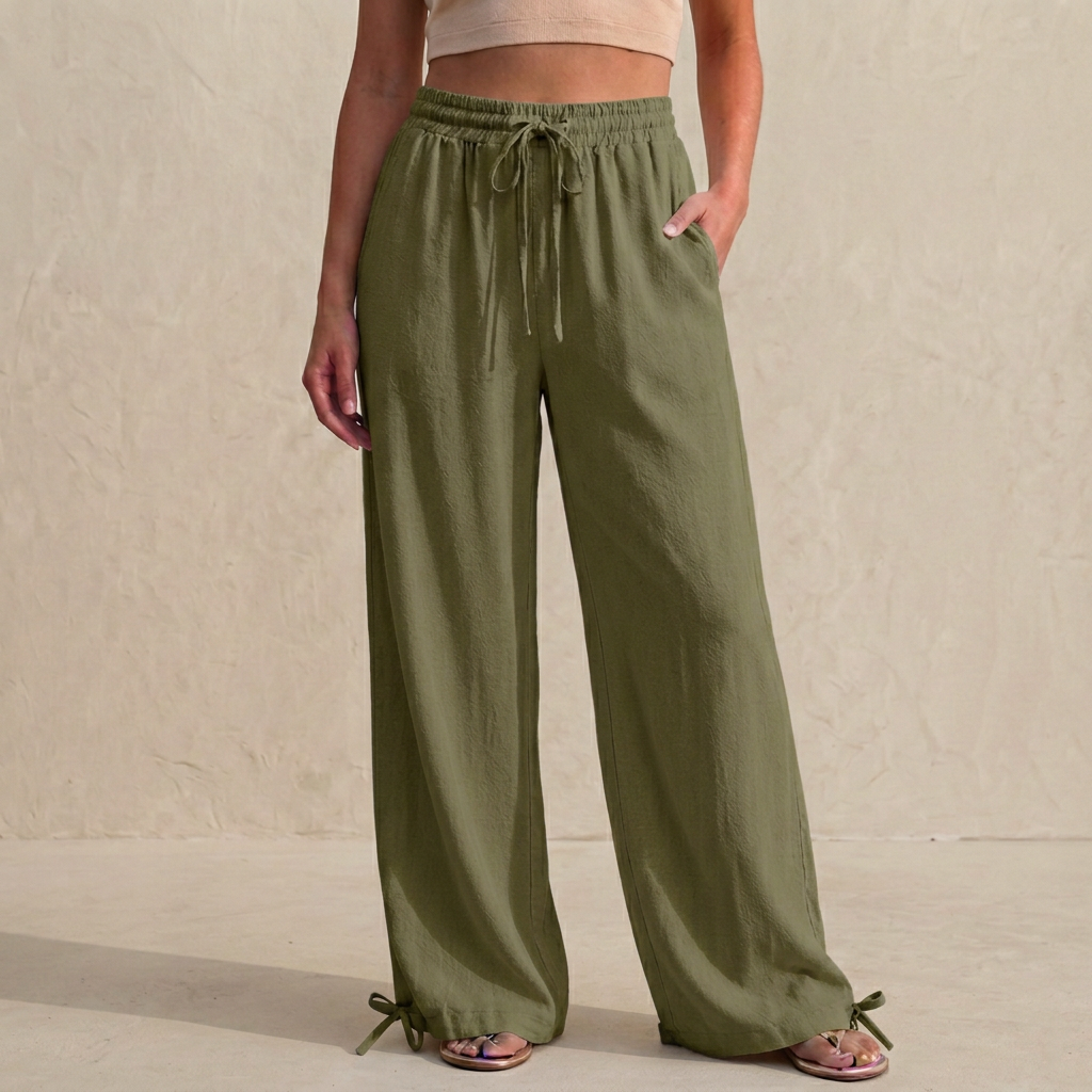 Women's Wide Leg Trousers Drawstring Ankle Tie