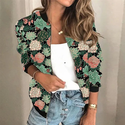 Women's Printed Zipper Jacket - Vonnera