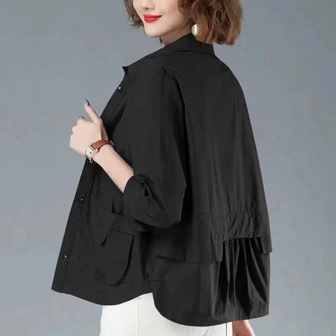 Women's Relaxed Fit Jacket Cotton Practical Pockets Beige - Vonnera