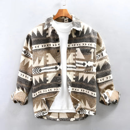 Men's Flannel Jacket Aztec Pattern Warm Tribal Design