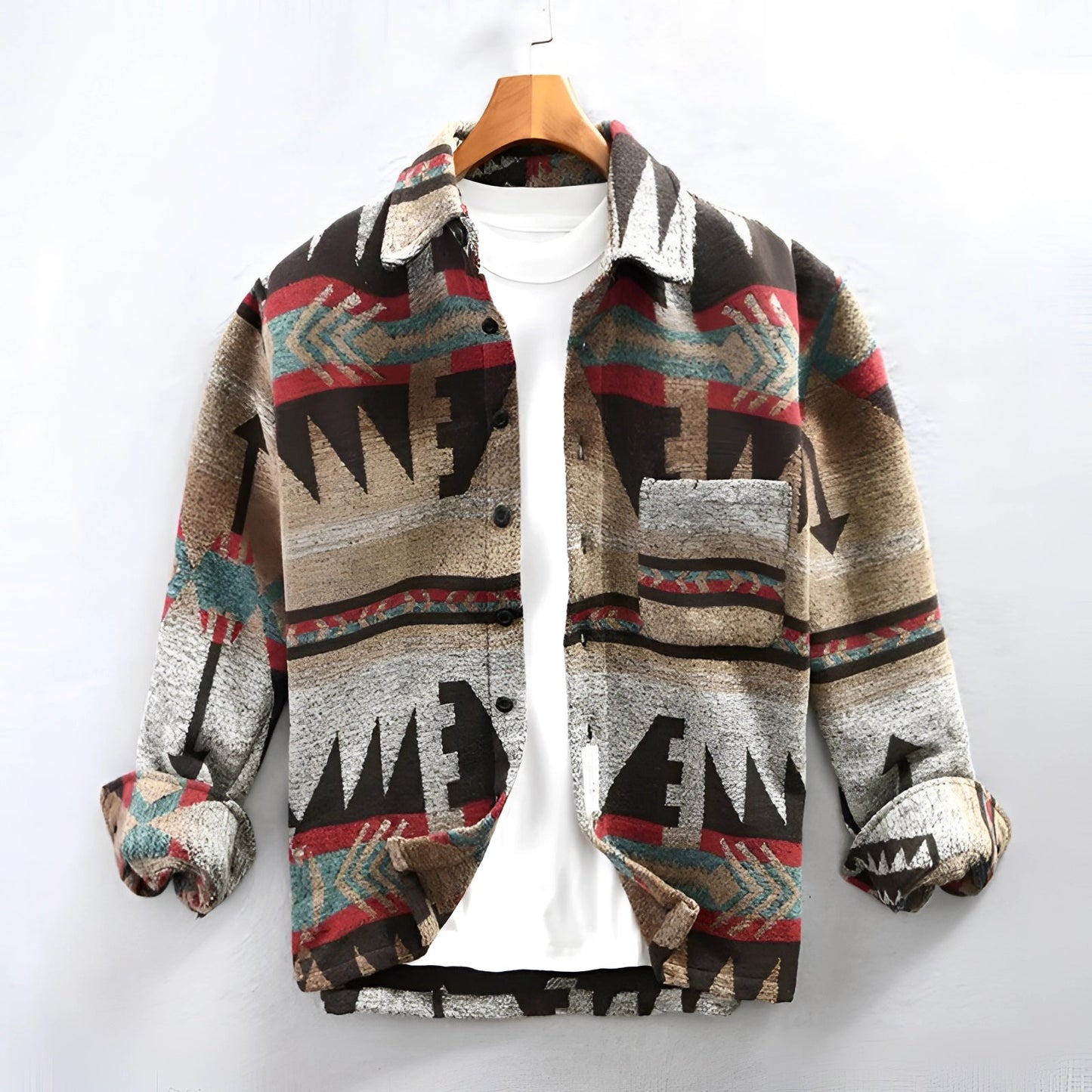 Men's Flannel Jacket Aztec Pattern Warm Tribal Design