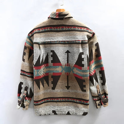 Men's Flannel Jacket Aztec Pattern Warm Tribal Design - Vonnera