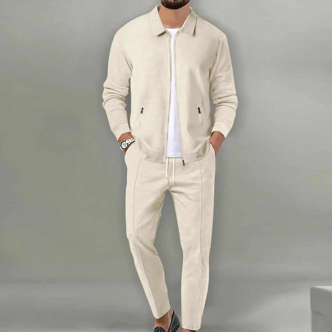 Men's Textured Tracksuit Beige Lightweight - Vonnera