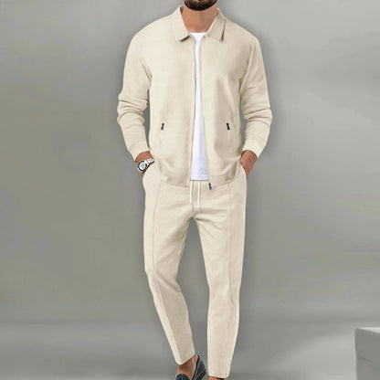 Men's Textured Tracksuit Beige Lightweight - Vonnera