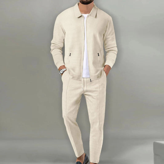 Men's Textured Tracksuit Beige Lightweight - Vonnera