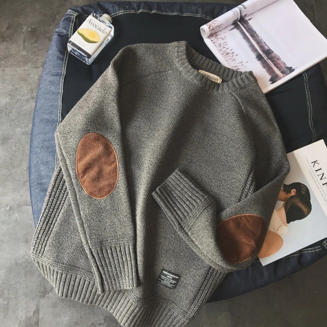 Women's Suede Elbow Patch Sweater Cozy Knit - Vonnera