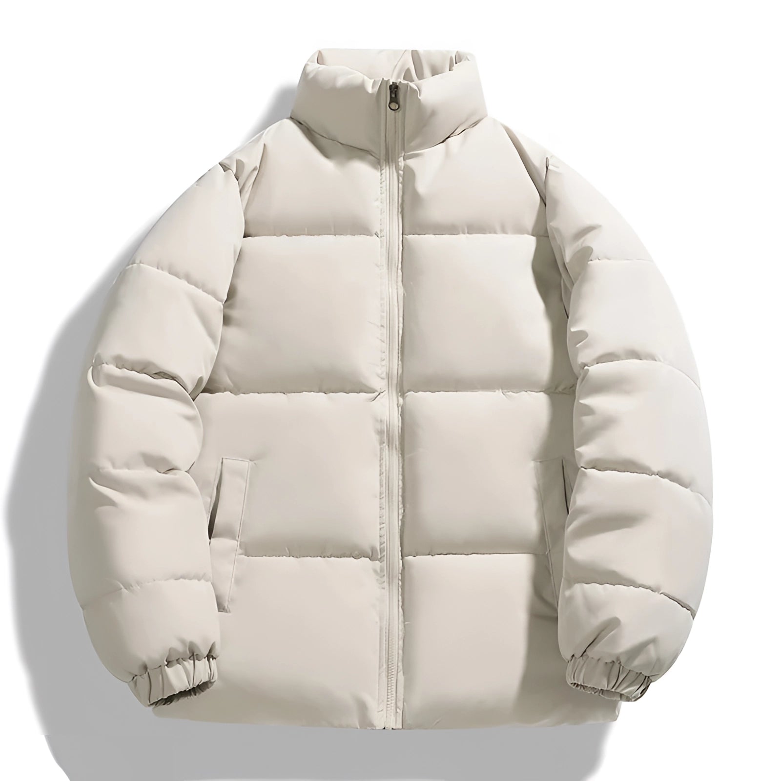 Men's Down Puffer Jacket Ivory High Collar Insulated - Vonnera