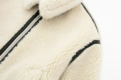 Women's Ivory Sherpa Fleece Jacket Cozy Zip Up
