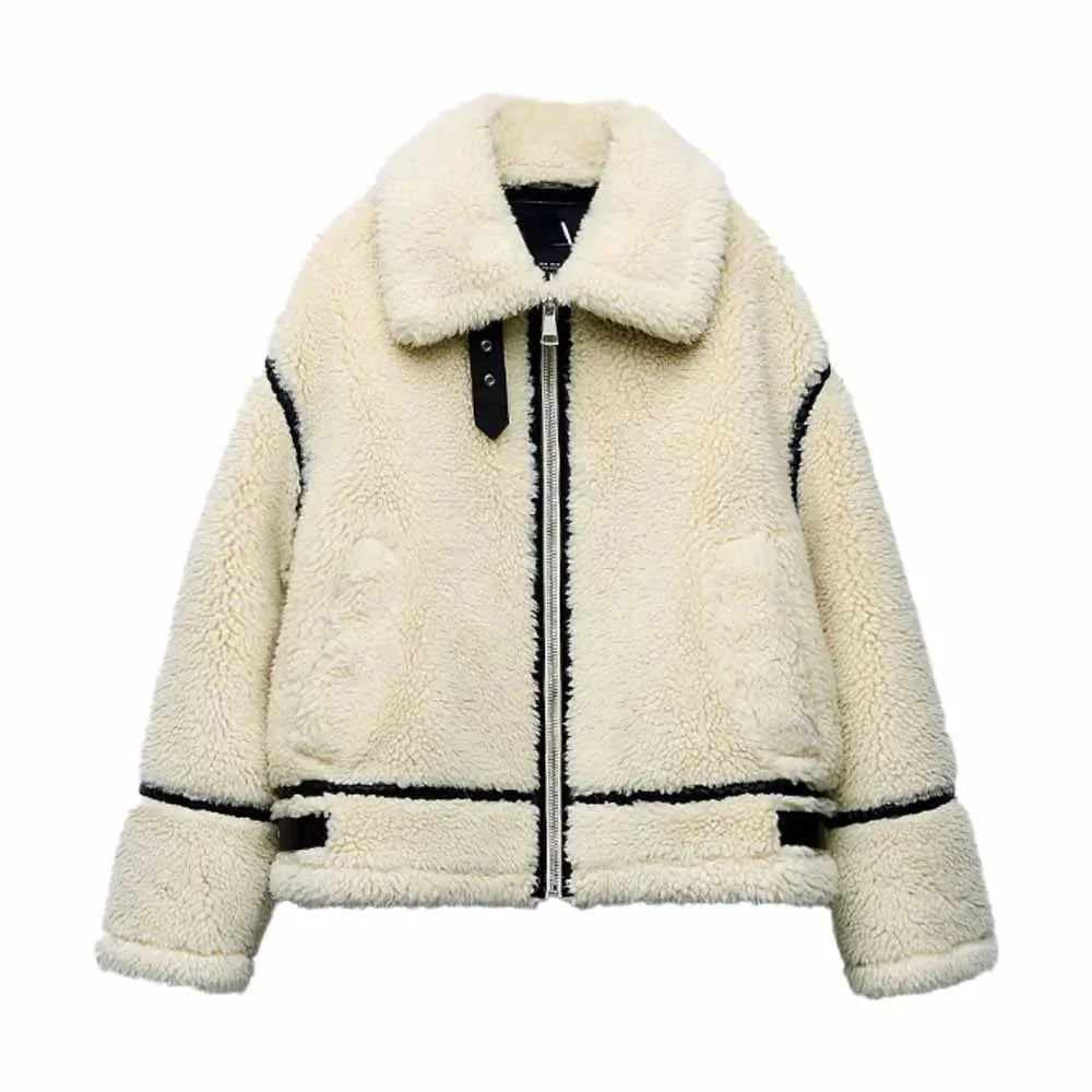 Women's Ivory Sherpa Fleece Jacket Cozy Zip Up - Vonnera