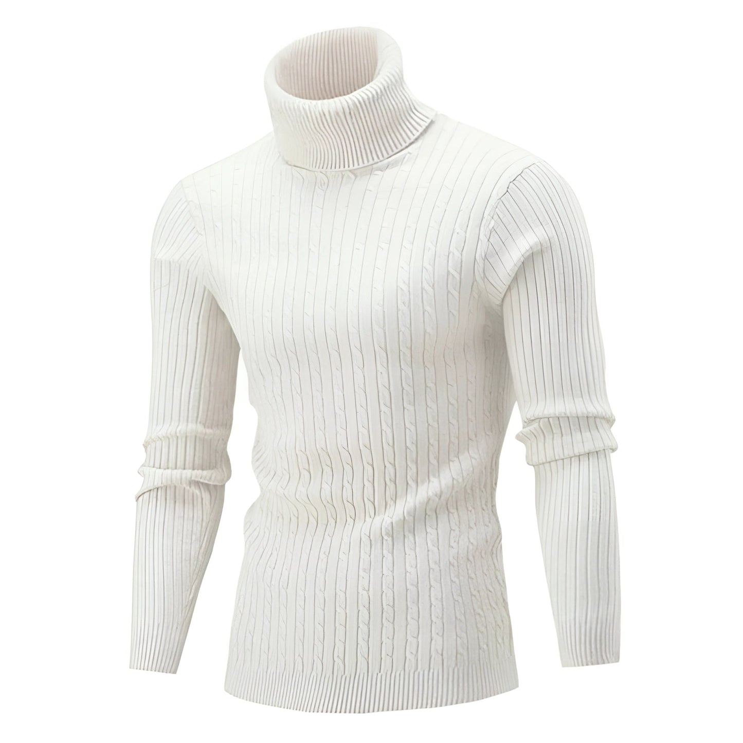 Women's Cable Knit Turtleneck Sweater Thick Wool Black