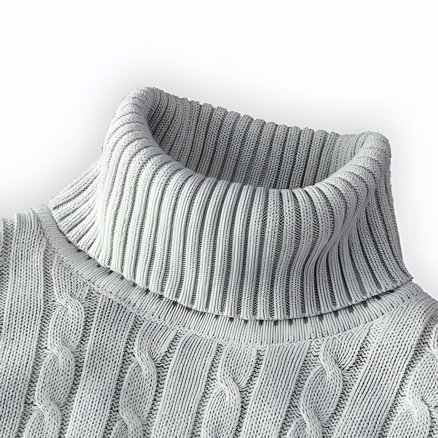 Women's Cable Knit Turtleneck Sweater Thick Wool Black