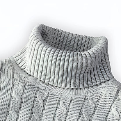 Women's Cable Knit Turtleneck Sweater Thick Wool Black