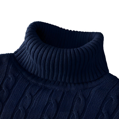 Women's Cable Knit Turtleneck Sweater Thick Wool Black