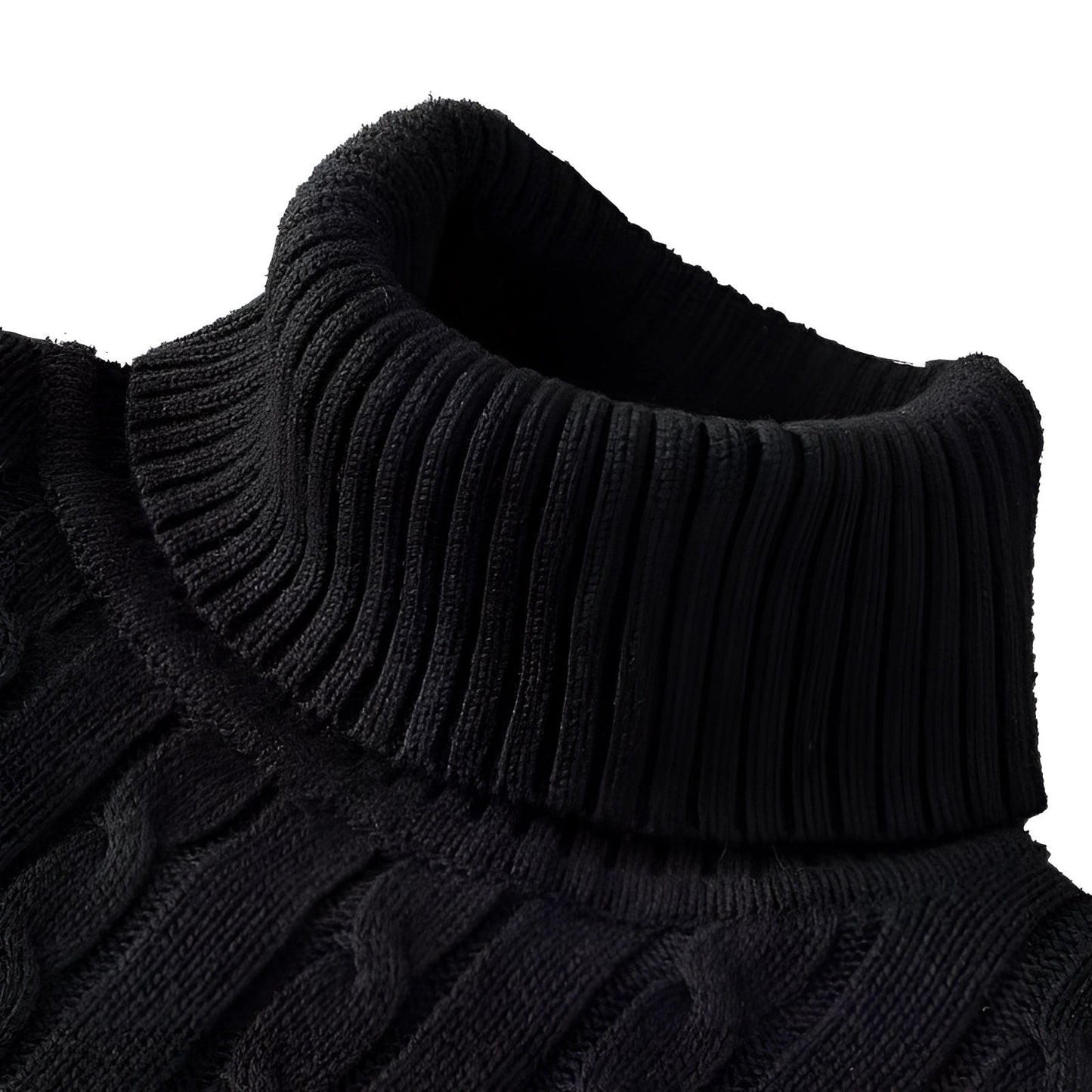 Women's Cable Knit Turtleneck Sweater Thick Wool Black - Vonnera