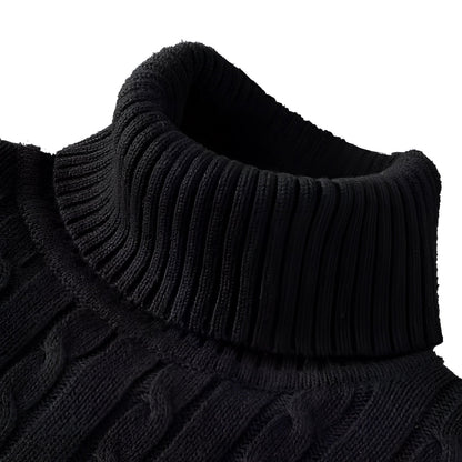 Women's Cable Knit Turtleneck Sweater Thick Wool Black - Vonnera