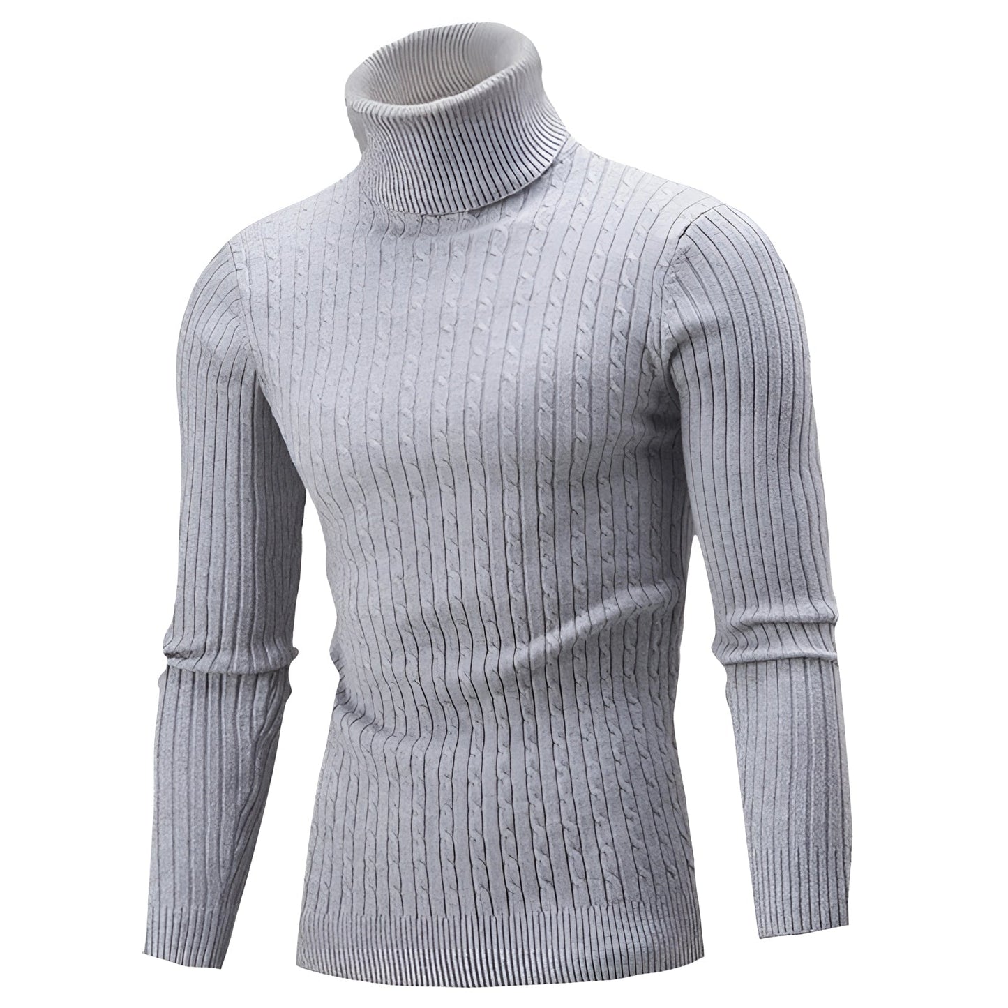 Women's Cable Knit Turtleneck Sweater Thick Wool Black