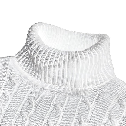 Women's Cable Knit Turtleneck Sweater Thick Wool Black