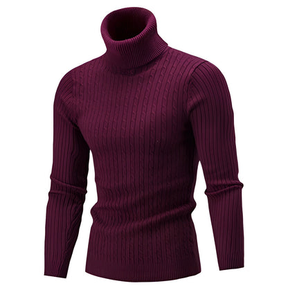 Women's Cable Knit Turtleneck Sweater Thick Wool Black