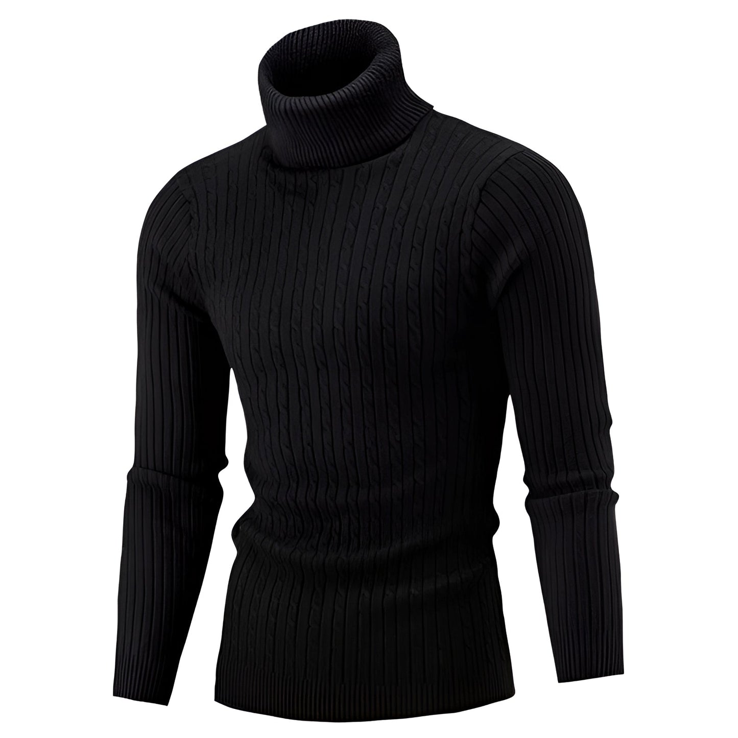 Women's Cable Knit Turtleneck Sweater Thick Wool Black