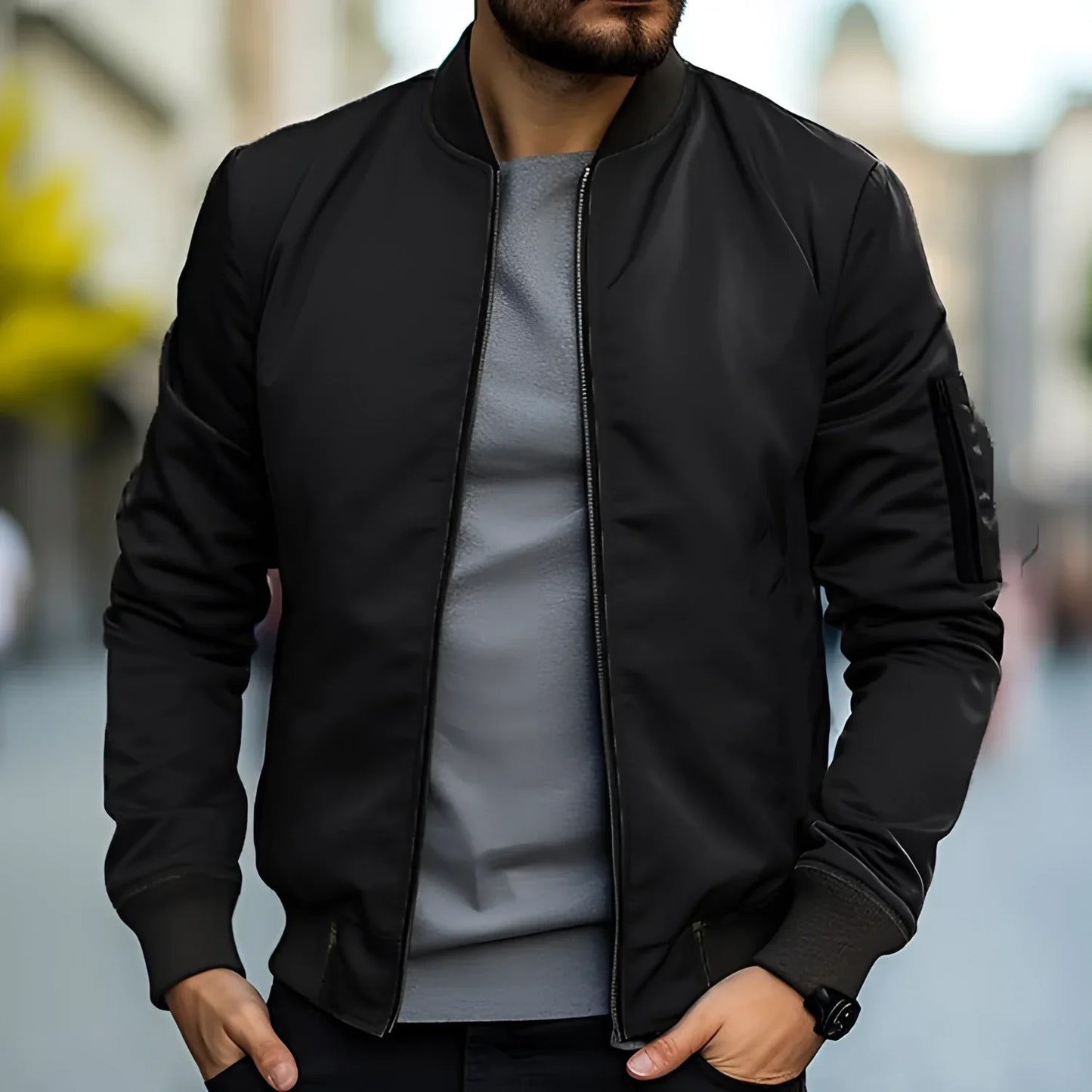 Men's Black Bomber Jacket Lightweight - Vonnera