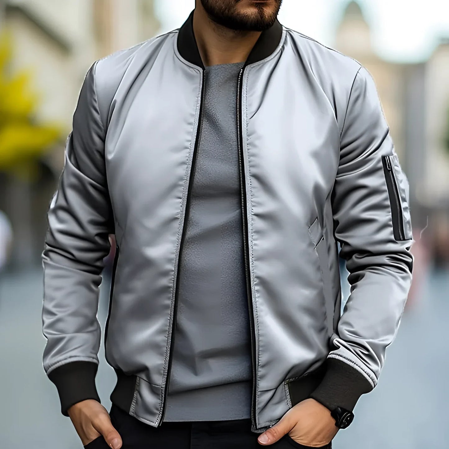 Men's Black Bomber Jacket Lightweight