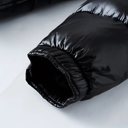 Men's Black Puffer Jacket Insulated Glossy Hooded