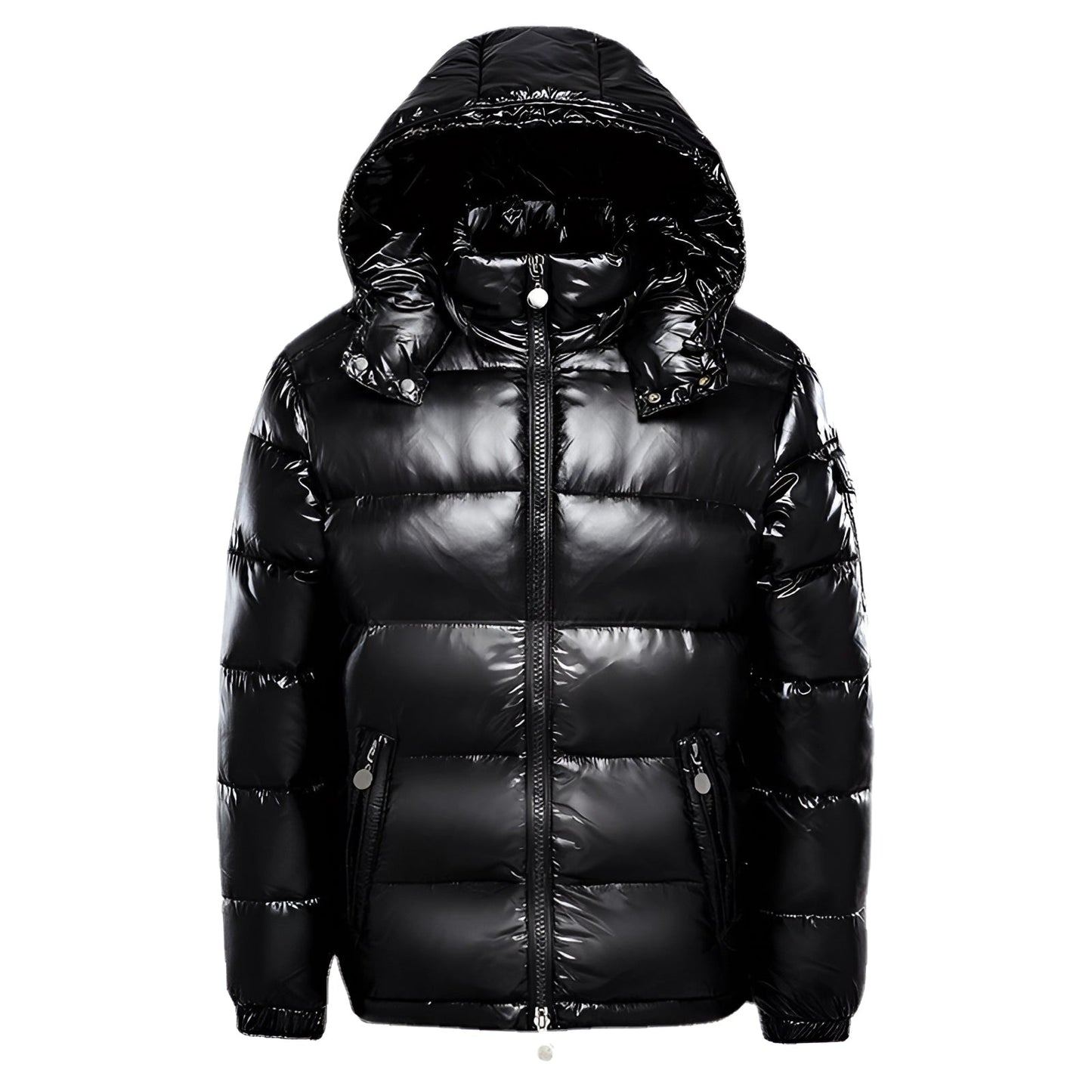 Men's Black Puffer Jacket Insulated Glossy Hooded