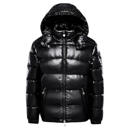 Men's Black Puffer Jacket Insulated Glossy Hooded