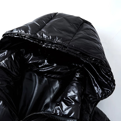 Men's Black Puffer Jacket Insulated Glossy Hooded