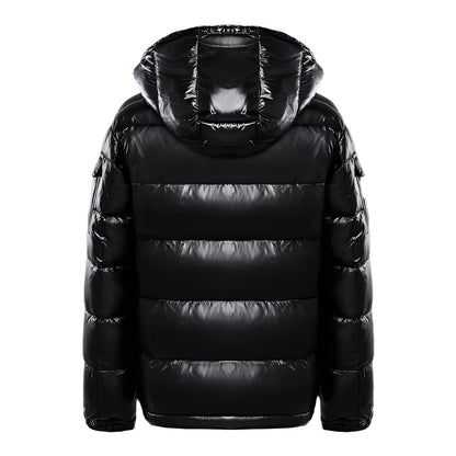 Men's Black Puffer Jacket Insulated Glossy Hooded - Vonnera