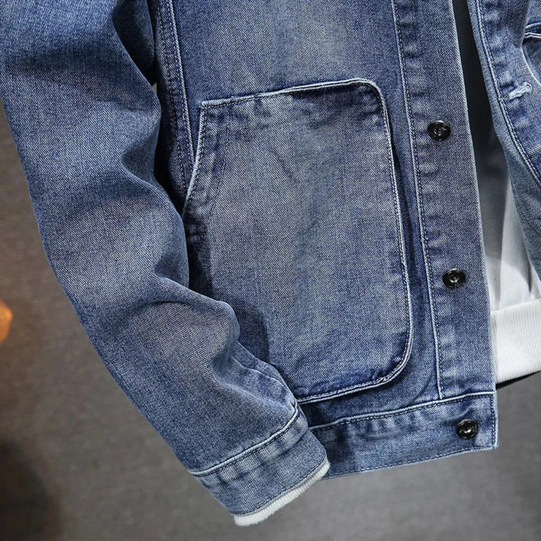 Men's Distressed Denim Jacket Hoodie Blue