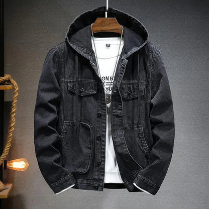 Men's Distressed Denim Jacket Hoodie Blue