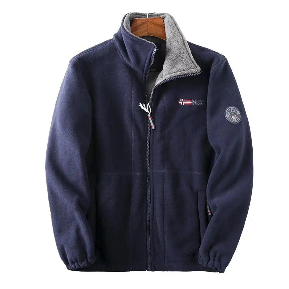 Men's Grey Fleece Bomber Jacket Insulated Zip-Up