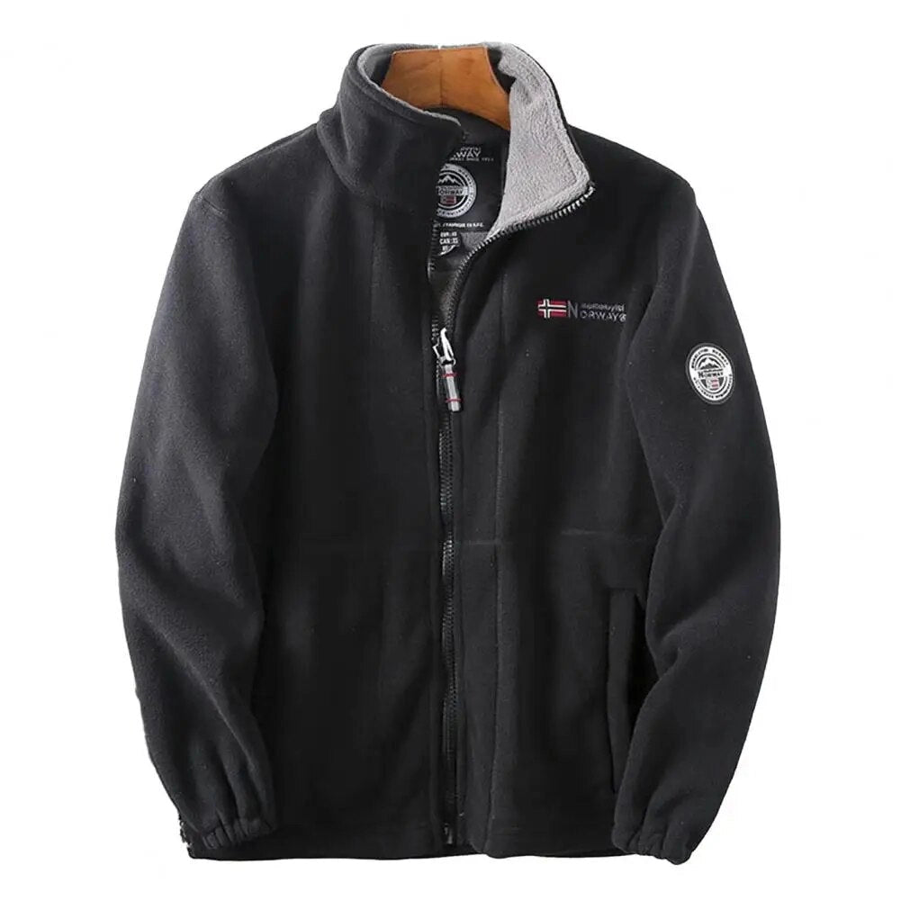Men's Grey Fleece Bomber Jacket Insulated Zip-Up