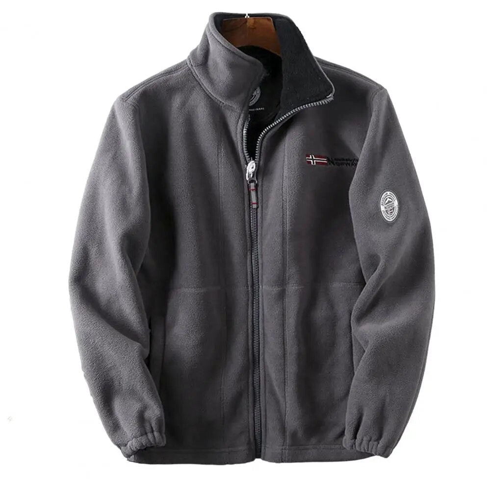 Men's Grey Fleece Bomber Jacket Insulated Zip-Up - Vonnera