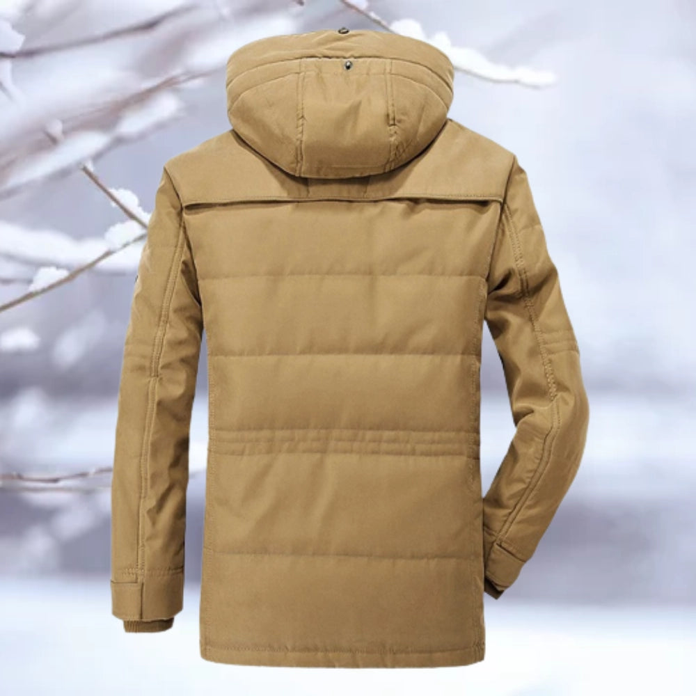 Men's Insulated Hooded Parka Jacket Brown Thermal Quilted Snow - Vonnera