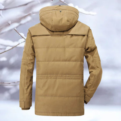 Men's Insulated Hooded Parka Jacket Brown Thermal Quilted Snow - Vonnera