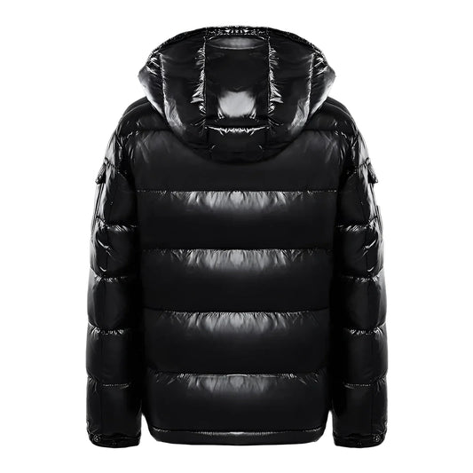 Men's Hooded Puffer Jacket Insulated Glossy Black - Vonnera