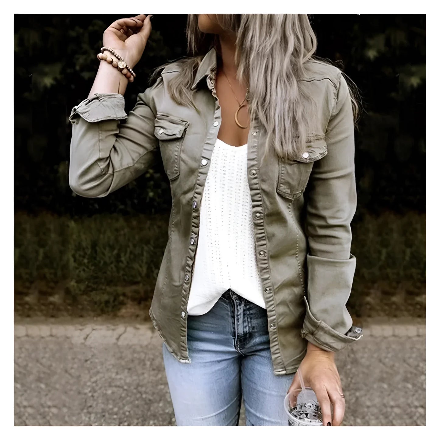 Women's Slim Fit Olive Green Utility Jacket