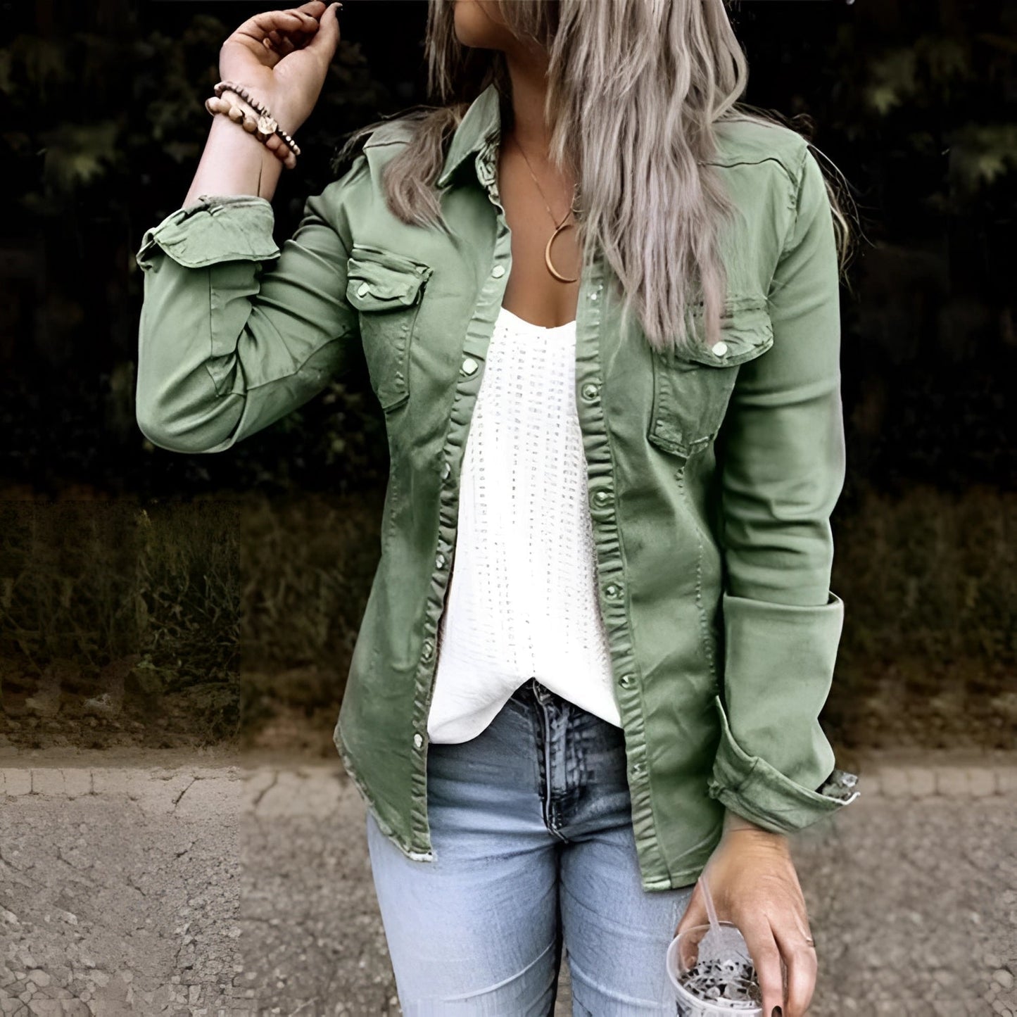 Women's Slim Fit Olive Green Utility Jacket