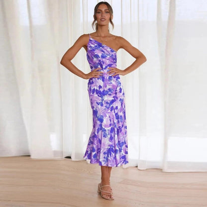 Women's Maxi Dress Asymmetrical Floral Print