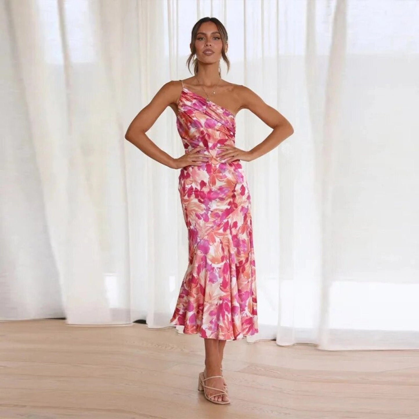 Women's Maxi Dress Asymmetrical Floral Print