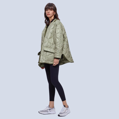 Women's Green Quilted Puffer Jacket Lightweight - Vonnera