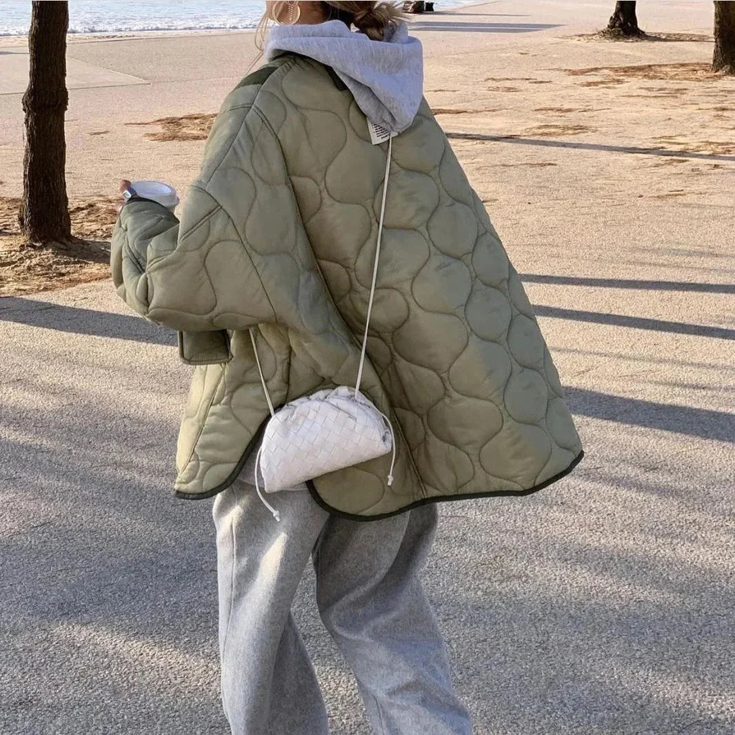 Women's Green Quilted Puffer Jacket Lightweight