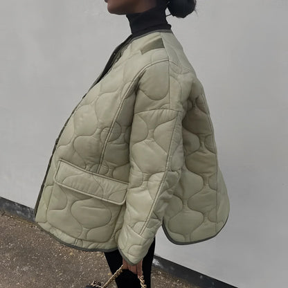 Women's Green Quilted Puffer Jacket Lightweight