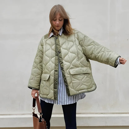 Women's Green Quilted Puffer Jacket Lightweight