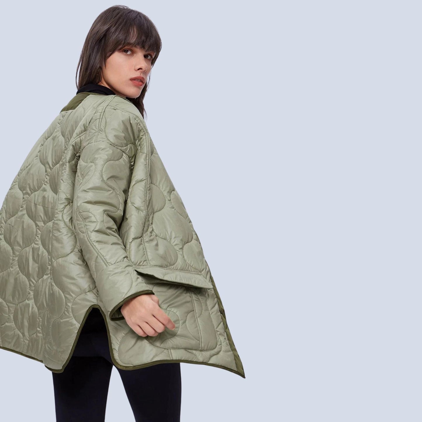 Women's Green Quilted Puffer Jacket Lightweight